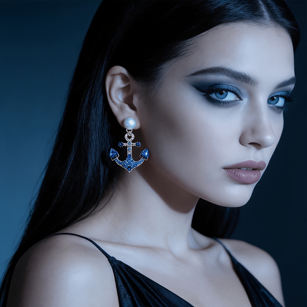 Fashionable Anchor-Shaped Earrings with Imitation Pearls